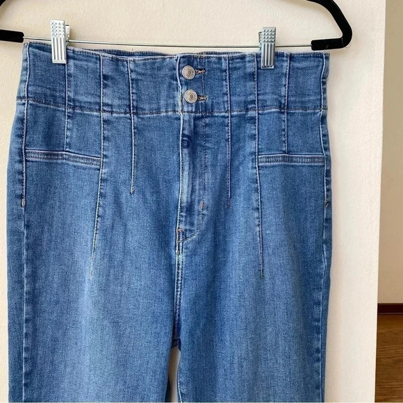 New Free People Jayde Flare Jeans We The Free Super High Rise in Indigo Blue - Picture 8 of 11